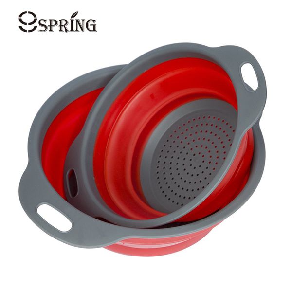 2 Sizes Collapsible Silicone Colander Set Drainage Baskets Foldable Vegetable-Fruit Basket Set Silicone Strainer Kitchen Tools