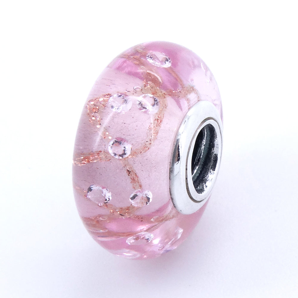Pink Glitter Murano Charm glass beads fit pandora charms bracelet & bangle for woman jewelry finding 925 sterling silver jewelry 2017 summer