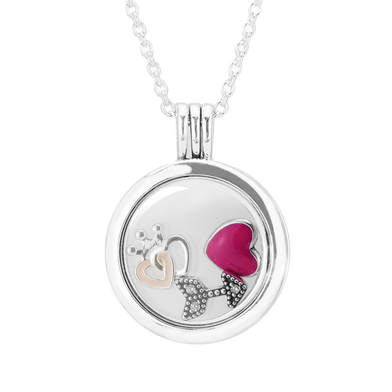 Floating Locket Petite elements crowned hearts arrow Medium Sapphire Crystal Glass necklace & pendant woman choker sterling silver jewelry