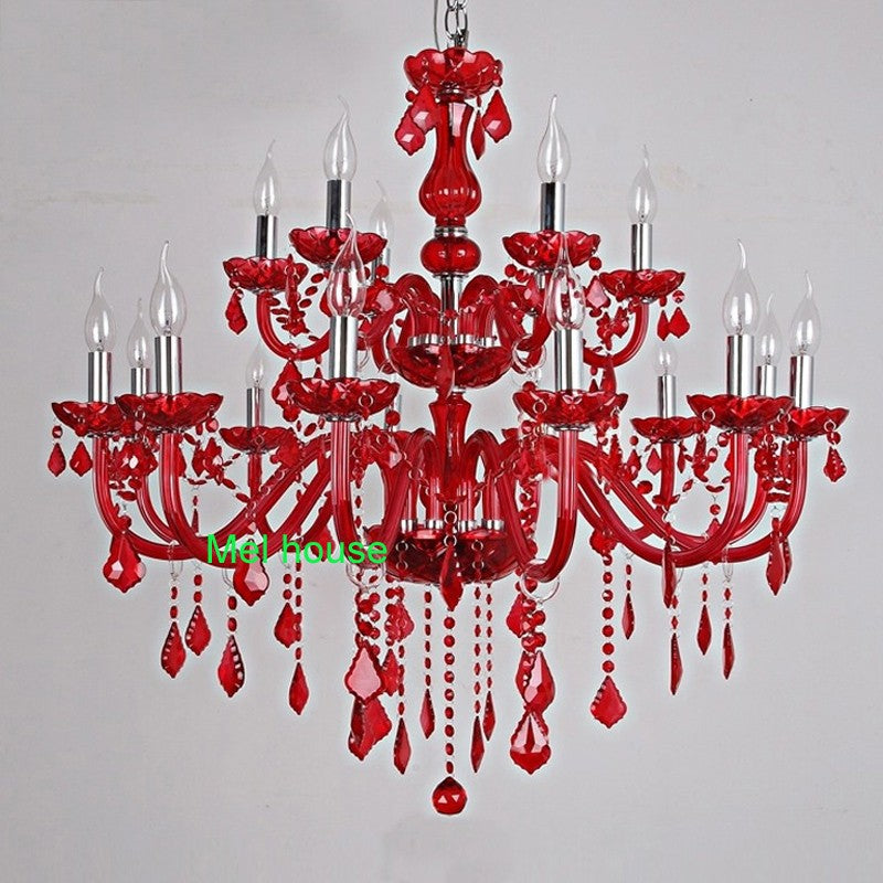 High ceiling red living room crystal chandelier Large Led vintage chandeliers Crystal lamp entance hotel hall candle holder shades lighting