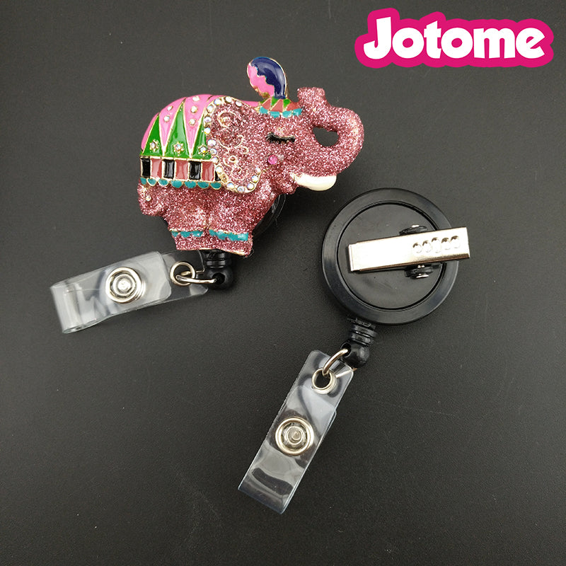 50PCS-Lot Glitter Pink Enamel Elephant Animal Pendant Nurse Medical Gift Retractable ID Name Badge Reel Holder
