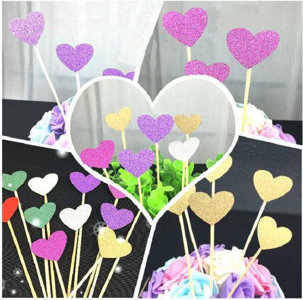 cake toppers glitter heart paper cards banner for Cupcake Wrapper Baking Cup birthday tea party wedding decoration baby shower