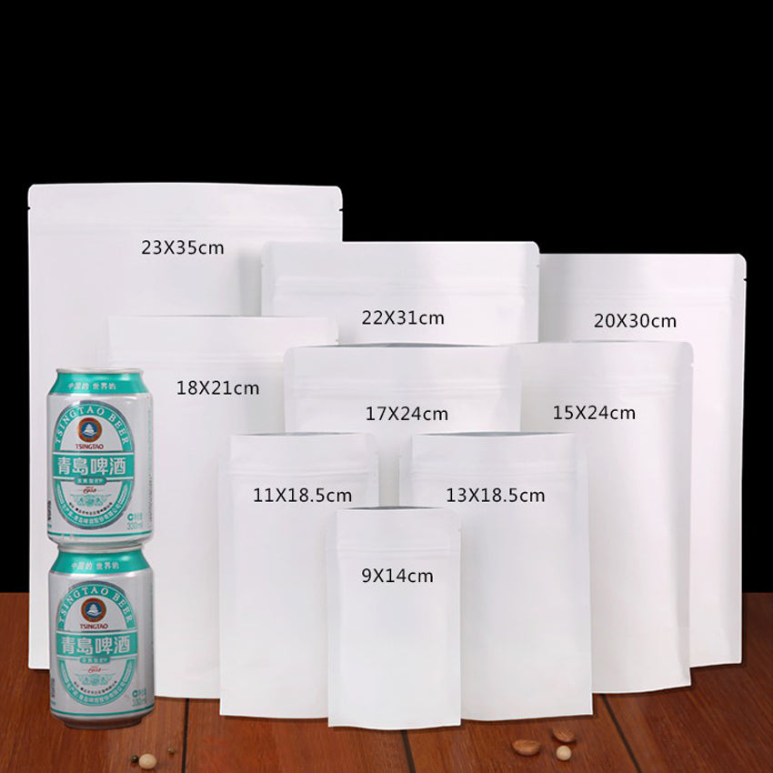 gift bag 50pcs lot bigger 6sizes white paper zip lock bag inside silver color foil inlay food grade packaging retail stand up package