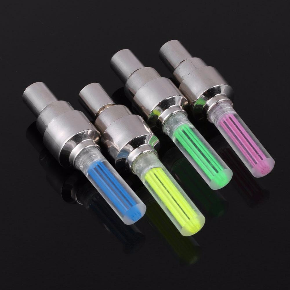 Wholesale- 2Pcs Pair Bicycle Wheel Caps mountain Road Car LED Neon Gas Nozzle Glow Stick Light Cycling Tyre Tire spokes With Battery