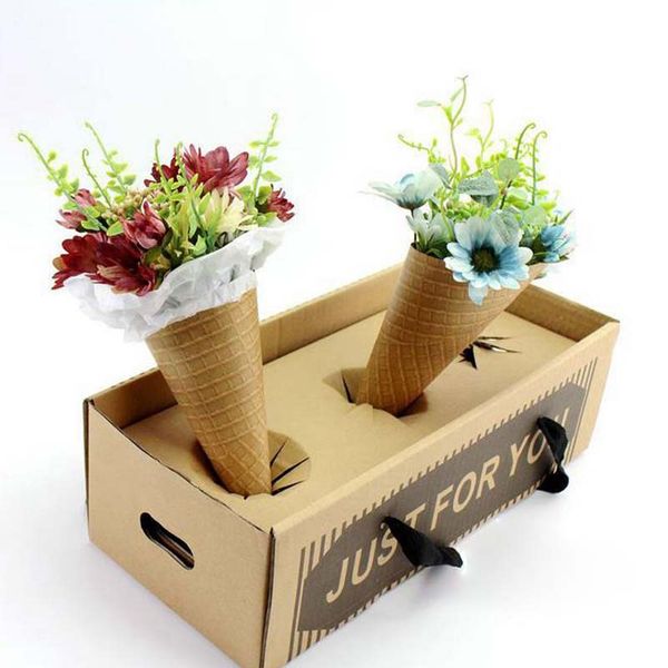 Mini Ice Cream Cone for Flowers Packaging Flower Bouquet Gift Packaing Craft Wrapping Paper Kraft Floral Packaging Materials