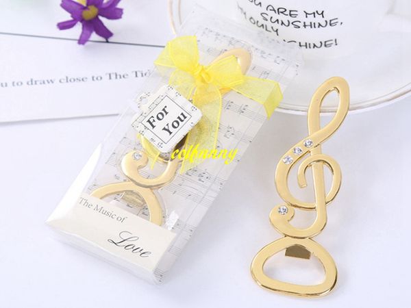 50pcs-lot Fast Shipping Gold Music Note Beer bottle opener With Shinning diamond for Wedding party gift favor