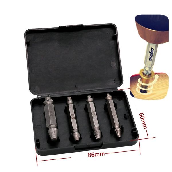 4pcs-set S2 Easy Pull Out Damaged Screw Extractor & Bolt Extractor Set Double Side Remover Guide Drill for Carpenters etc