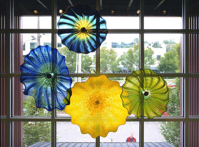 100% Mouth Blown Borosilicate Lamps Plate Style Handmade Home Decorative Murano Flower Glass Plates for Wall Hanging