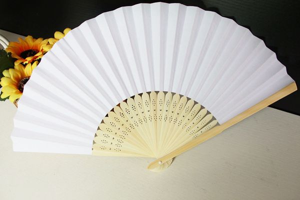 Free Shipping Hot selling 1000 pcs-lot White Folding Elegant Paper Hand Fan Wedding&Party Favors 21cm