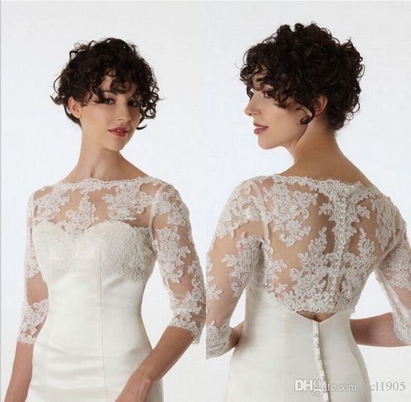 New Fashion Bride Long Sleeve Lace Jacket White-Ivory Bridal Bolero for Wedding Dress Party Formal Evening evening Wraps