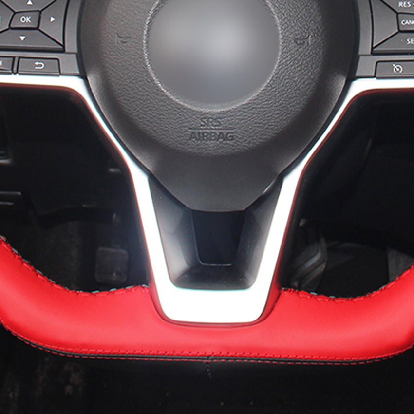 Black Red Genuine Leather Car Steering Wheel Cover for Nissan Kicks X-TRAIL 2017 March Rogue Qashqai 2017 Serena