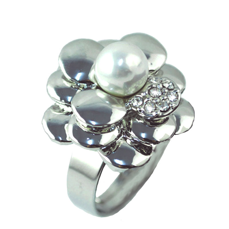 Pearl rose flower wedding Ring for women Jewelry - pearl pendant rhinestone charming wedding rings jewellery rings new rings | RN-496