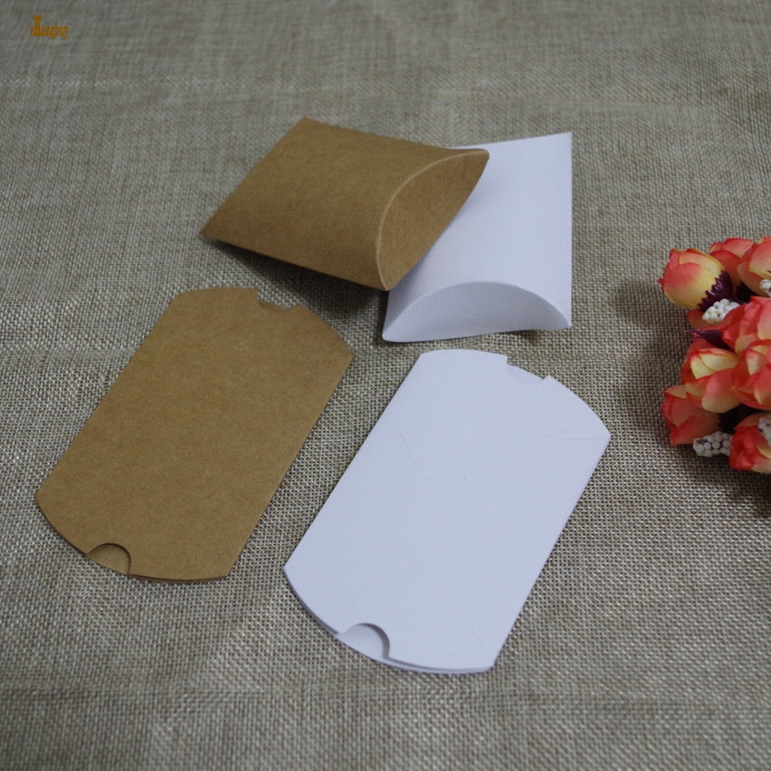 50pcs-lot Kraft Card Paper Pillow Box 9x6.5x2.5-18.5x7.8x3cm-21x10x4cm, Two Color Jewelry-gift- Ring-earing-necklace Packaging Boxes-cases