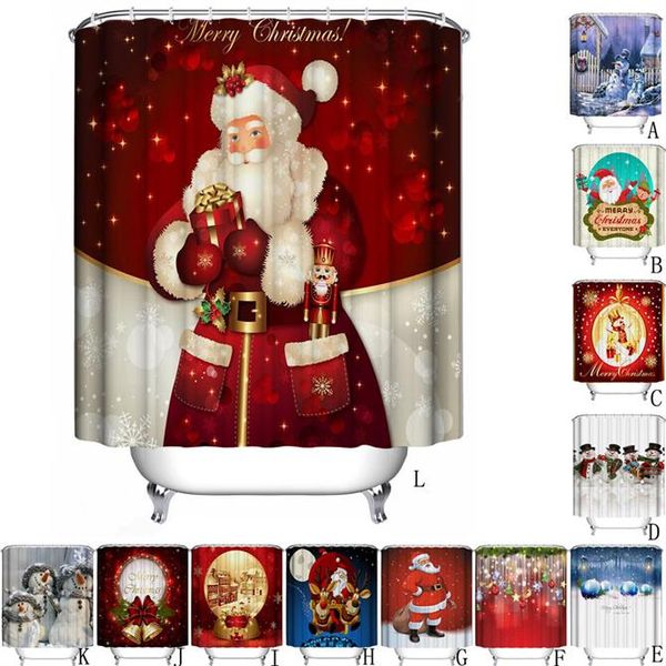 High Quality Shower Curtain Christmas Fabric Waterproof Bathroom Santa Decor for Home New Year Hooks Free Shipping