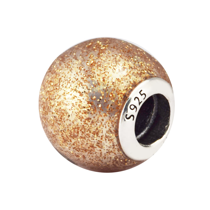 Authentic 925 Sterling Silver Jewelry Glitter Ball Charm, Rose Golden Glitter Enamel Charms Beads Fits Pandora Bracelets For Women