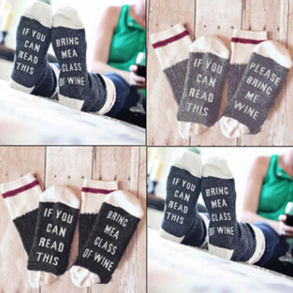1 Pair Funny Couple Socks Letter Print Stylish Wine Sock If You Can Read This Bring Me A Glass of Wine Men Women Valentine Sock