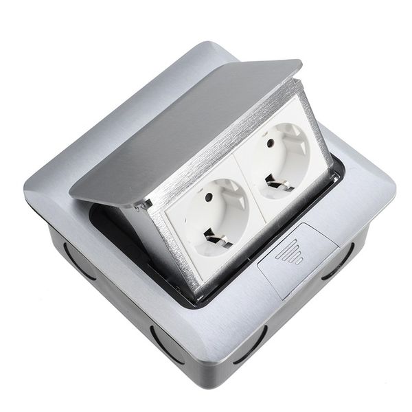 Aluminum Silver Panel EU Standard 2 Way Pop Up Floor Socket Electrical Outlet Modular Combination Customized Available Sockets