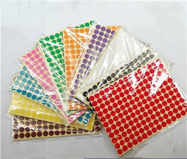 latest 15sheets-lot full color different sizes small dot round paper colorful sticker label