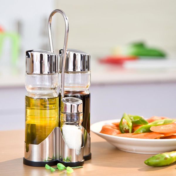1pcs Clear Glass Olive Oil Vinegar Salt Pepper Set Oil Vinegar Dispenser Shaker Cruet Set Spice Bottle Glass Stainless Steel Cap