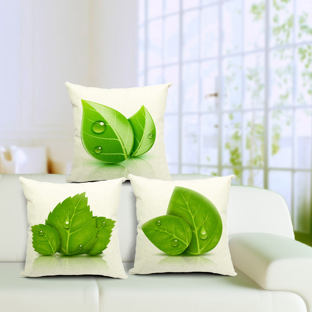 Summer Fresh Green Leaf Decorative Cushion Cover Cotton Linen Square Throw Pillow Cover 45x45CM Pillow Case Home Office Car Sofa Decor