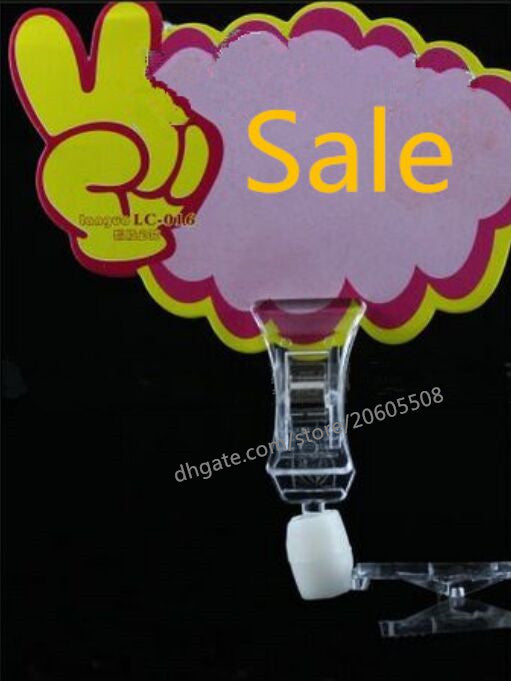 Wholesale 100pcs acrylic pop clip display price tag Sign Paper Holder Swivel Double Promotion Clips label holder snap free shipping