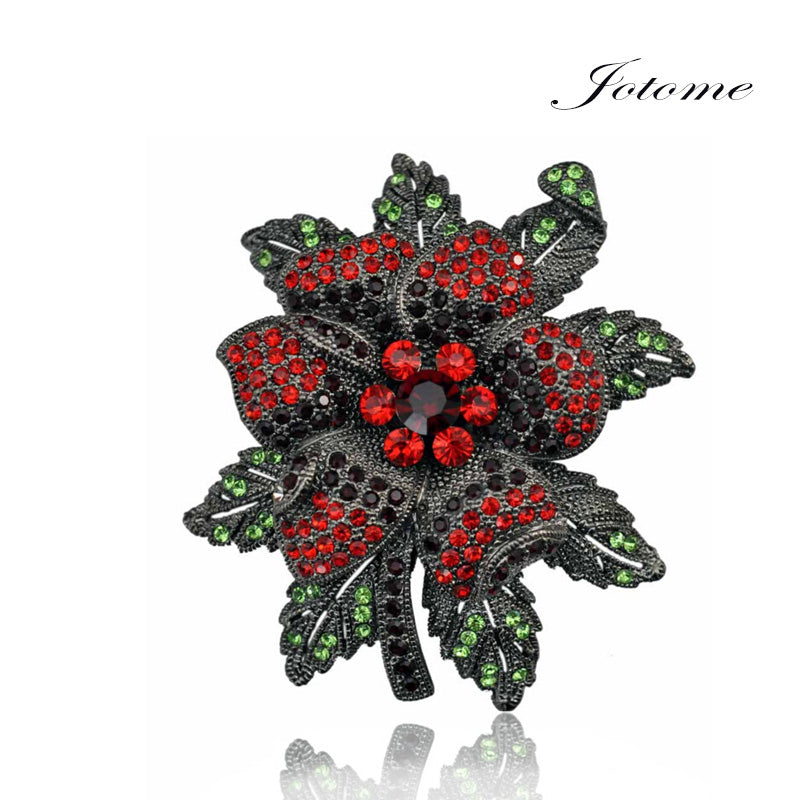100PCS-Lot Rose Flower Brooch Rhinestone Crystal Metal Alloy Gun Black Plated Jewellery Corsage Coat Suit Brooches pin For Women