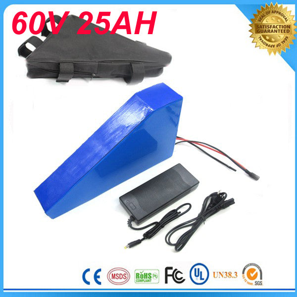 Free customs taxes electric bike battery 60V 25AH triangle battery 60V 3000W electric bike lithium batteries with charger For Panasonic Cell
