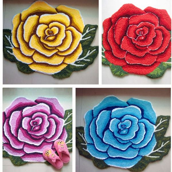 Rose flower shaped rug at 4 color Bedroom rose bath mat Carpet for Livingroom area rug tapis alfombras Machine washable 80*60cm