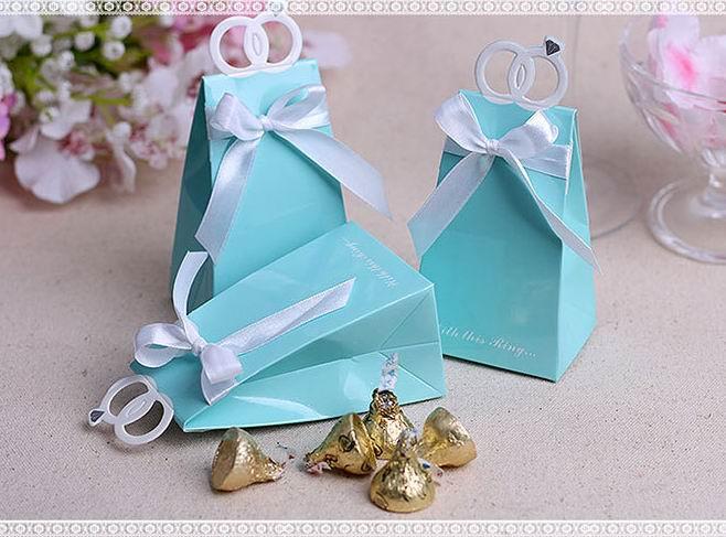 Wedding favors holders candy boxes blue ring chocolate bags party favour gifts box