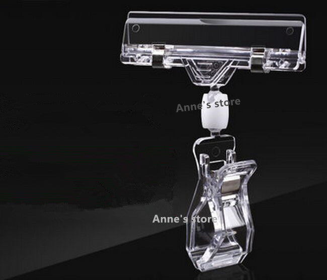 Hot sale 50pcs Clear Plastic Sign Paper Memo Card Holder Display POP Swivel Double Promotion Clips label holder snap