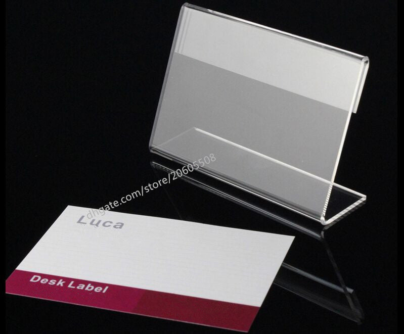 Acrylic T1.3mm Clear L Shape Table Sign Price Tag Label Display Stand Paper Promotion name Card desk frame label display holder 20pcs