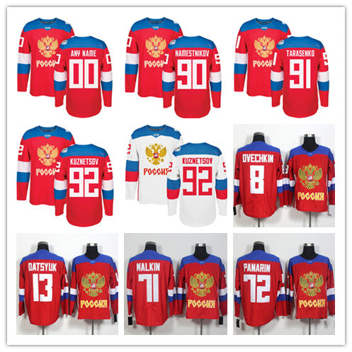 Russia Russian WCH Ice Hockey Jersey 8 Alex Ovechkin 72 Artemi Panarin 91 Vladimir Tarasenko 71 Evgeni Malkin 13 Pavel Datsyuk 72 Sergei Bobrovsky S