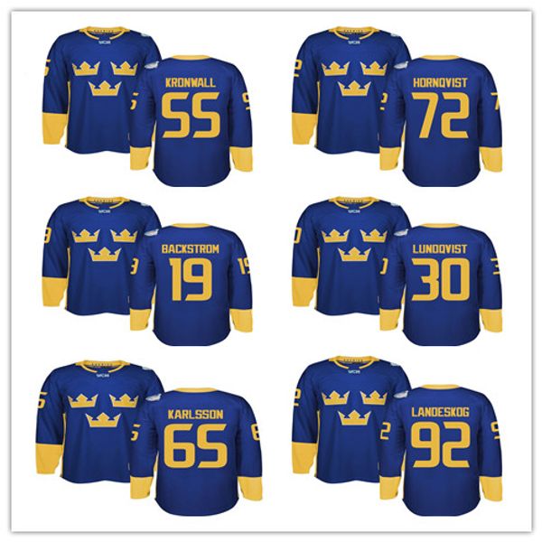 Sweden 2016 World Cup of WCH Hockey Jerseys 19 Backstrom 34 Carl Soderberg 92 Gabriel Landeskog 65 Erik Karlsson 20 Steen 30 Lundqvist