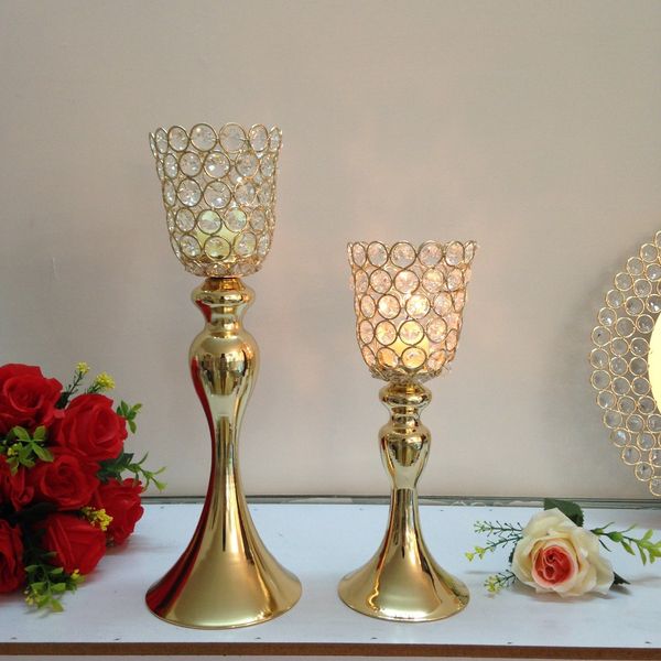 Romatic crystal candle holder for weddings metal candle stand for home decoration hotel candle centerpiece wedding props