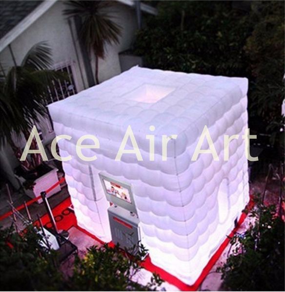 3mL x 3mW x3m H Top Opening Window White Oxford Rental LED Inflatable Photo Booth Cube Tent With Lighting For Entertainment Used