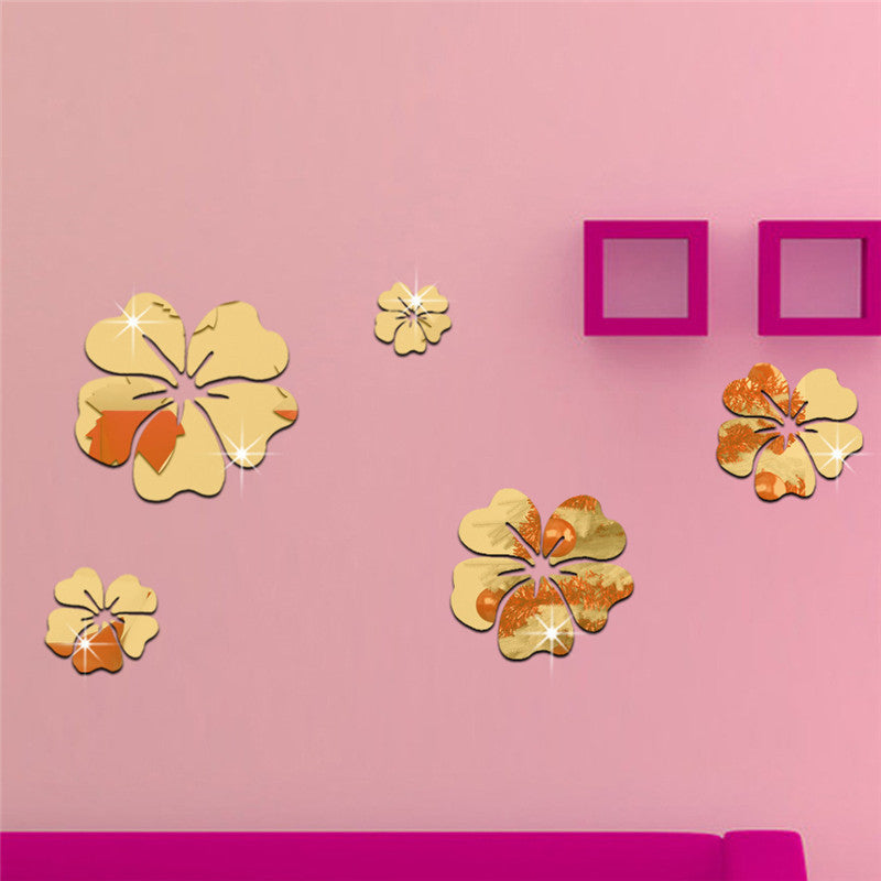 5 flowers-set Decorative Wall Sticker Hot Mirror Style Flowers Removable Decal Vinyl Art Wall Sticker Home room Decor