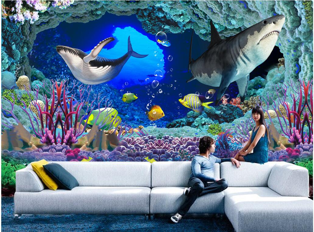 3d wallpaper custom photo Non-woven mural underwater world shark whale decoration painting picture 3d wall muals wall paper for walls 3 d