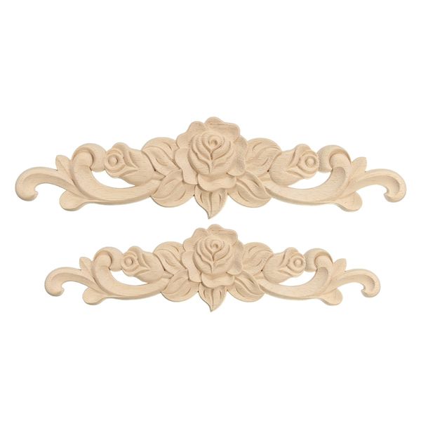 2 Size Rose Floral Wood Carved Decal Corner Flower Applique Decorate Frame Wall Doors Furniture Decorative Wooden Figurines Crafts
