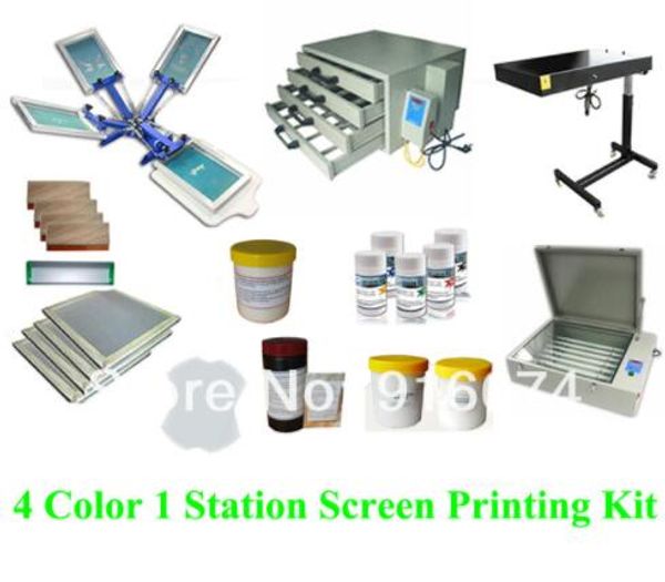 FAST FREE shipping Full set 4 color silk screen printing kit ink emulsion t-shirt printer press equipment UV exposure squeegee