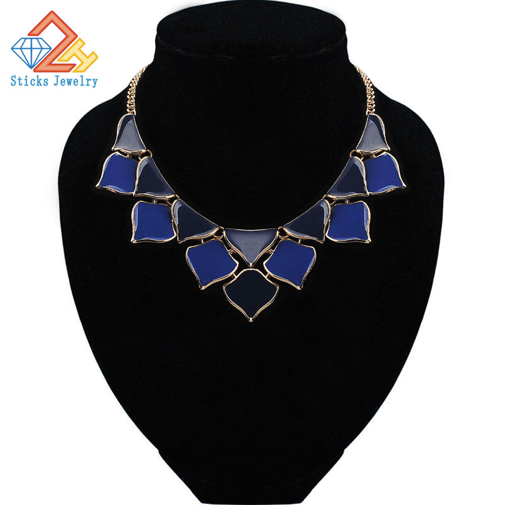 Fashion Jewelry Bohemian Style Choker Necklace Exaggerated Zinc Alloy Gold Plated Enamel Necklace Free Shipping