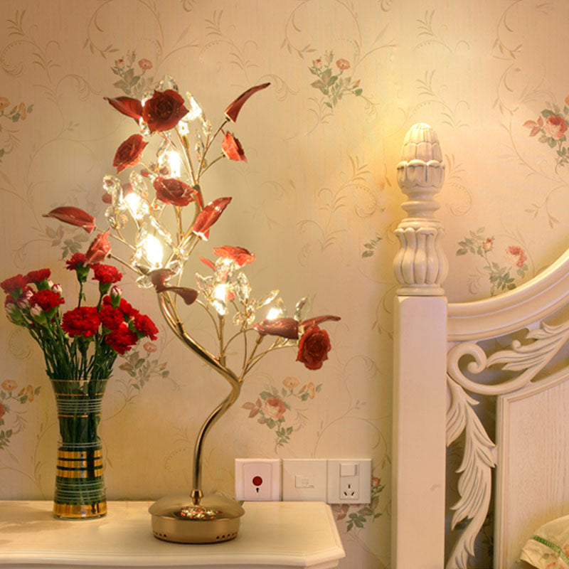 New bedroom bedside table lamp wedding gifts red roses creative decorative crystal desk lamps Villa Hotel room lighting Banquet hall sconce