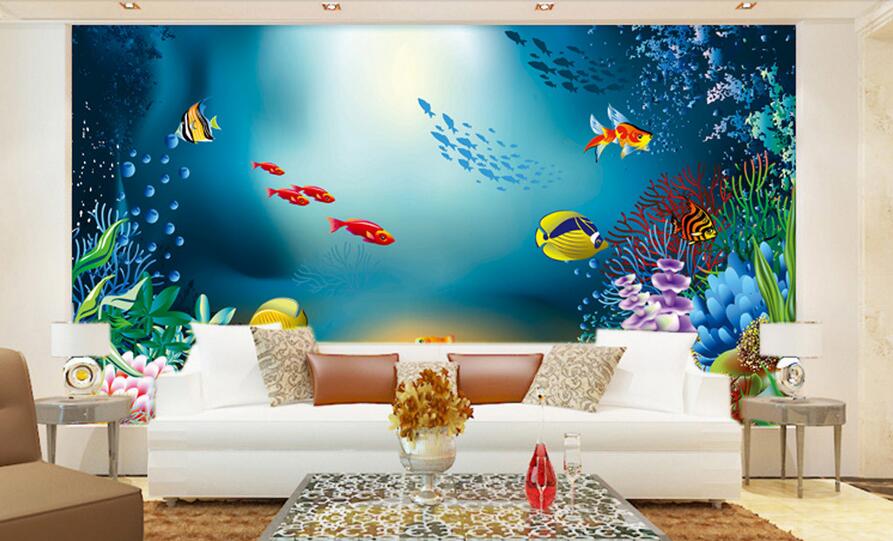 3d wallpaper custom photo Non-woven mural Cartoon fish sea aquarium decor painting picture 3d wall muals wall paper for walls 3 d