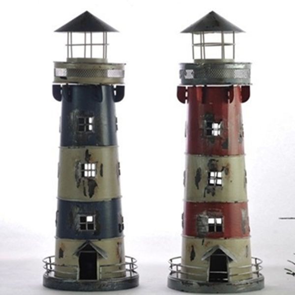 Mediterranean Candle Holders Retro lighthouse candlestick Style Wrought Iron Creative nostalgicBar Home decoration