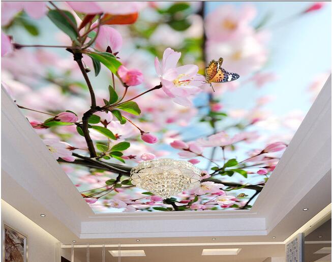 3d ceiling murals wallpaper custom photo non-woven mural Beautiful flowers tree branches butterfly 3 d wall murals wall paper for walls 3d