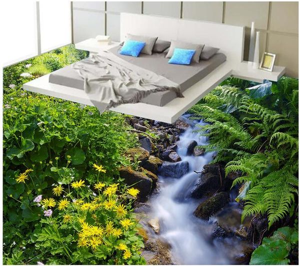 3d pvc flooring custom photo Waterproof floor wall sticker HD brook aquatic plants flowers room decor painting 3d wall murals wallpaper