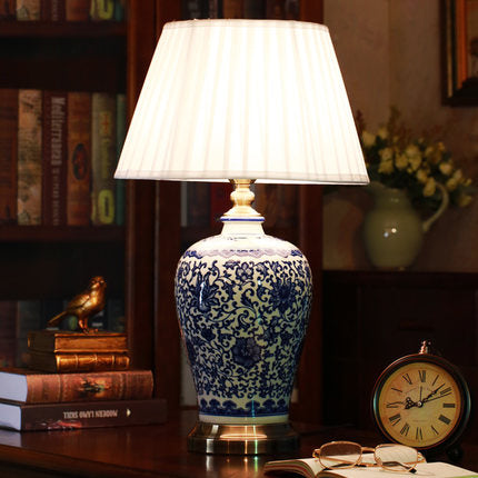 Chinese Blue and White Porcelain Desk Lamps Modern Dimmable China Flower Reading lamp Home Indoor Bedroom Living Room Bed Side Table Light