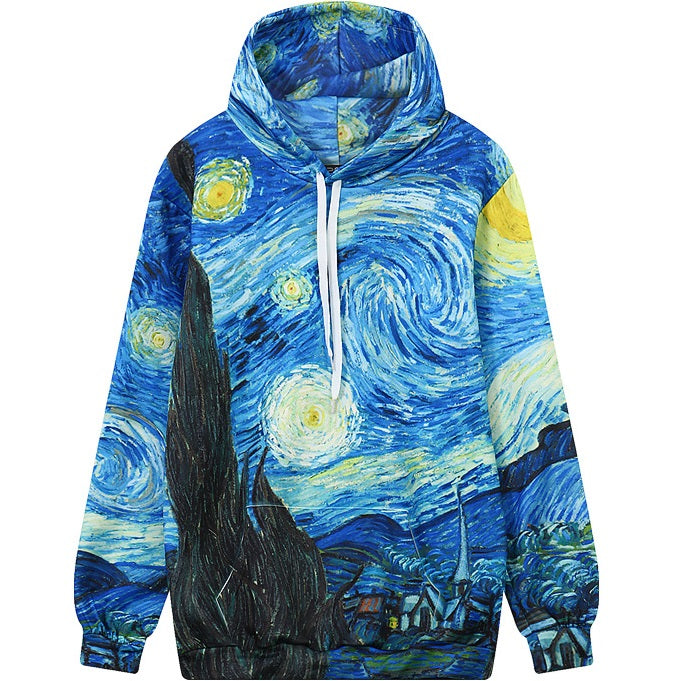 Women Starry Night Painting Hoodie 2020 Winter Fashion Digital Print Hooded Sweatshirt Woman Casual Pullover Top Oversized Hoody