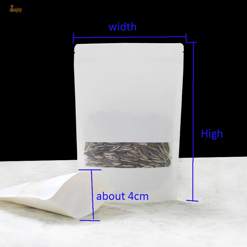 100pcs-lot 7sizes White kraft Paper packaging bag Frosted windows stand up Zipper packing bags zip lock retailer package