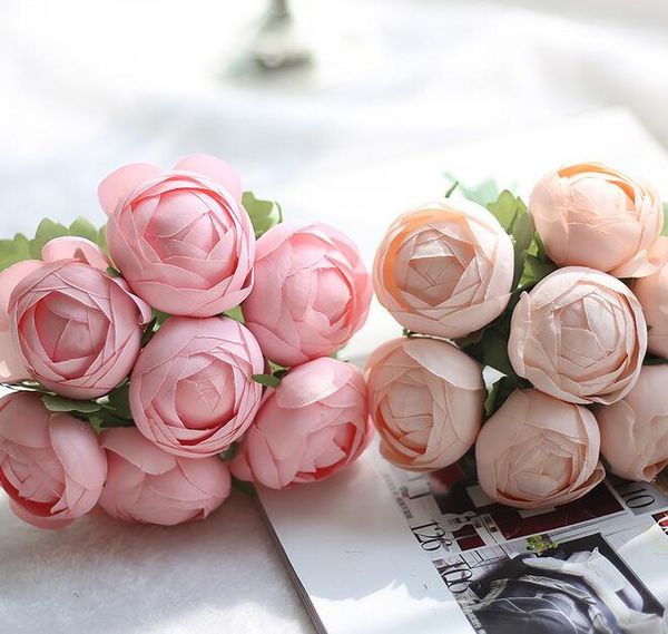 7 Heads Artificial Flower Fake Round Rose Bouquet For Wedding Home Party New Year Decorative Candy Color G510