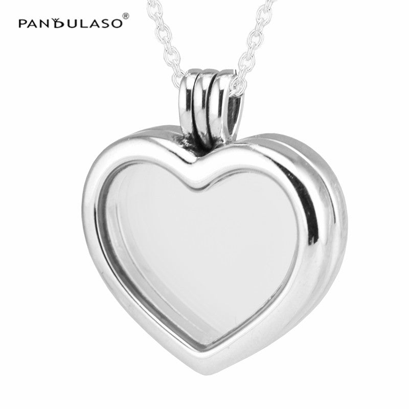 Heart Shape Floating Locket Pendant Necklaces Medium Sapphire Crystal Glass Sterling silver jewelry DIY Choker chain fashion
